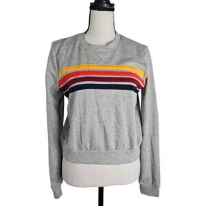 Forever 21 Sweatshirt Women S Gray Retro Stripe Long Sleeve Top Vintage Inspired